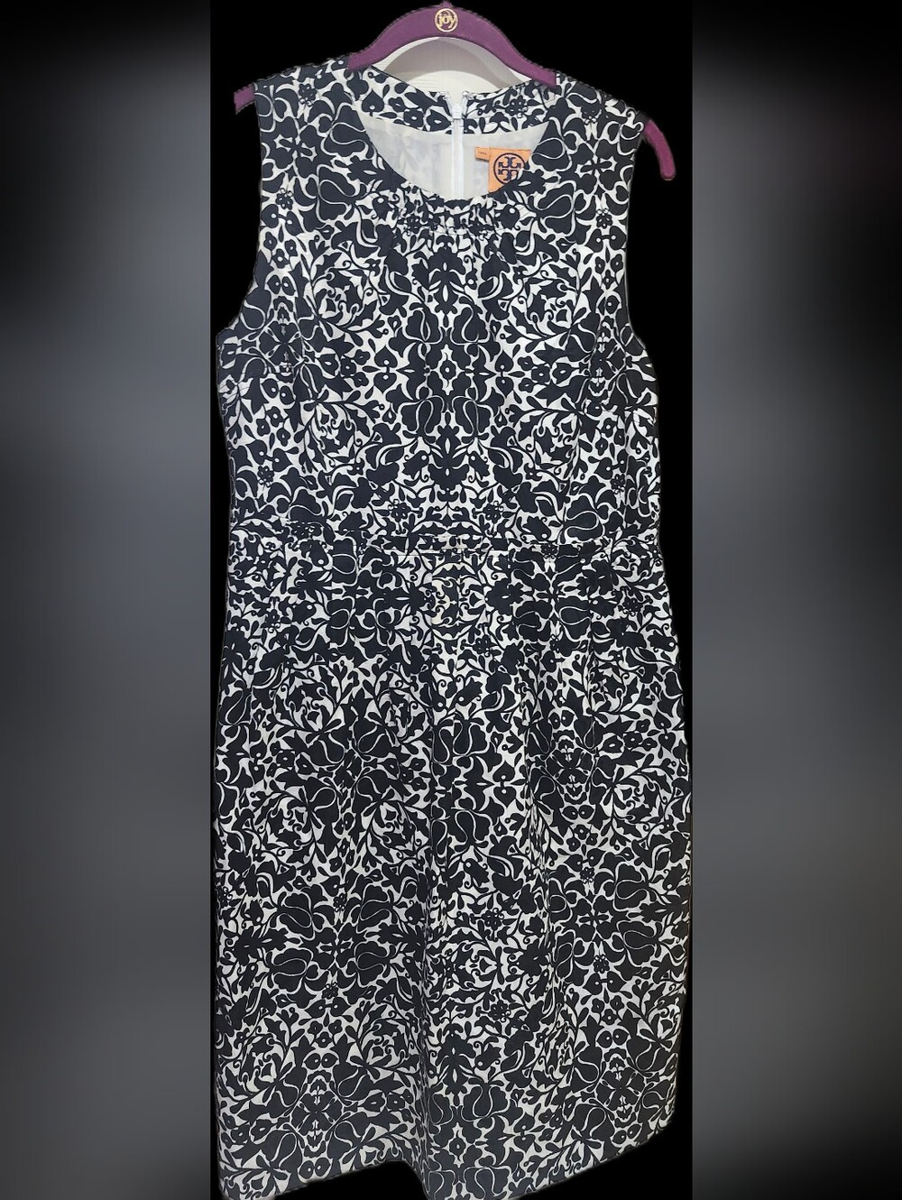 Tory Burch Belinda Silk Blend Jacquard Dress Black White Size 12 Elegant